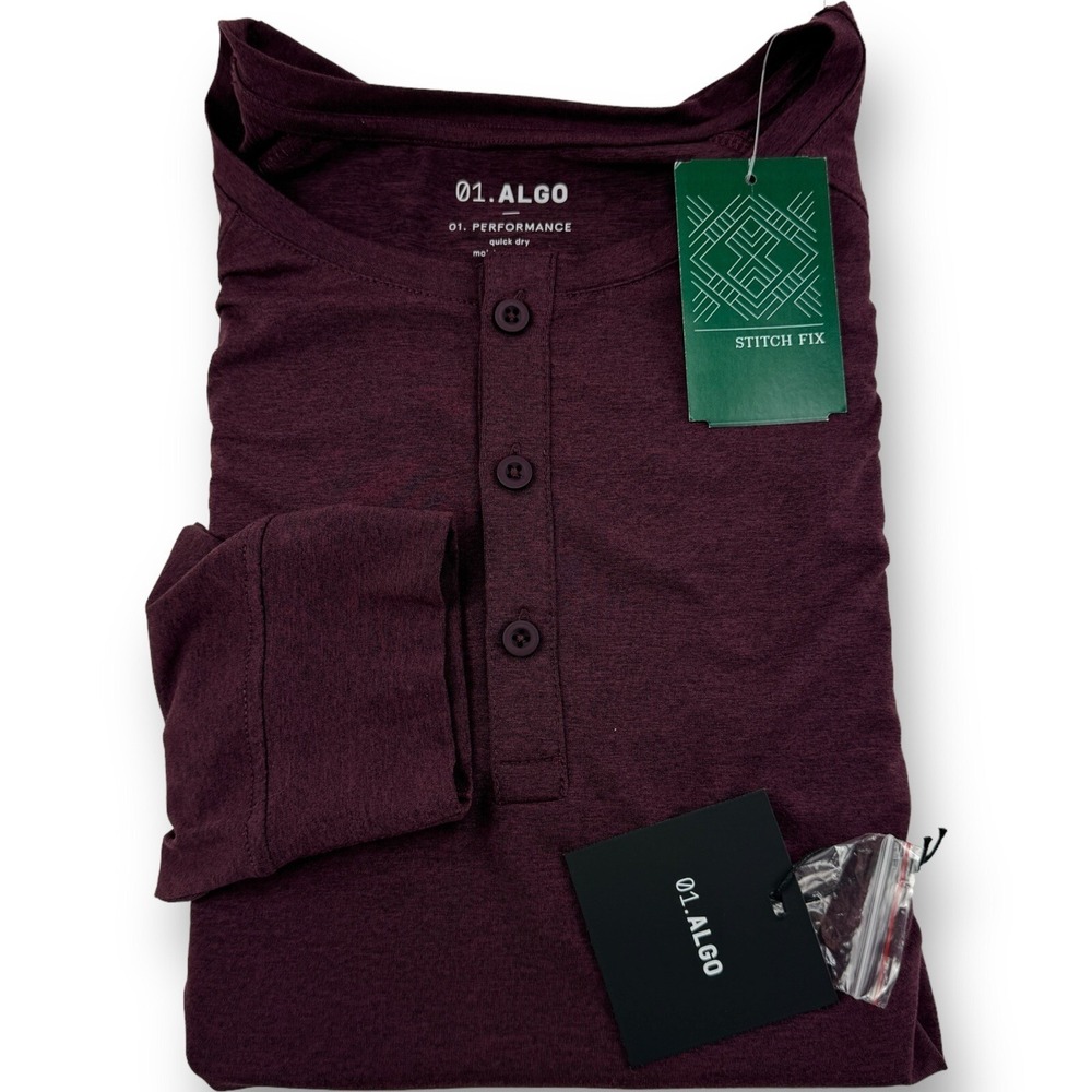 NWT 01.ALGO Burgundy Performance UV-40 Performance Henley Shirt Mens Size XL